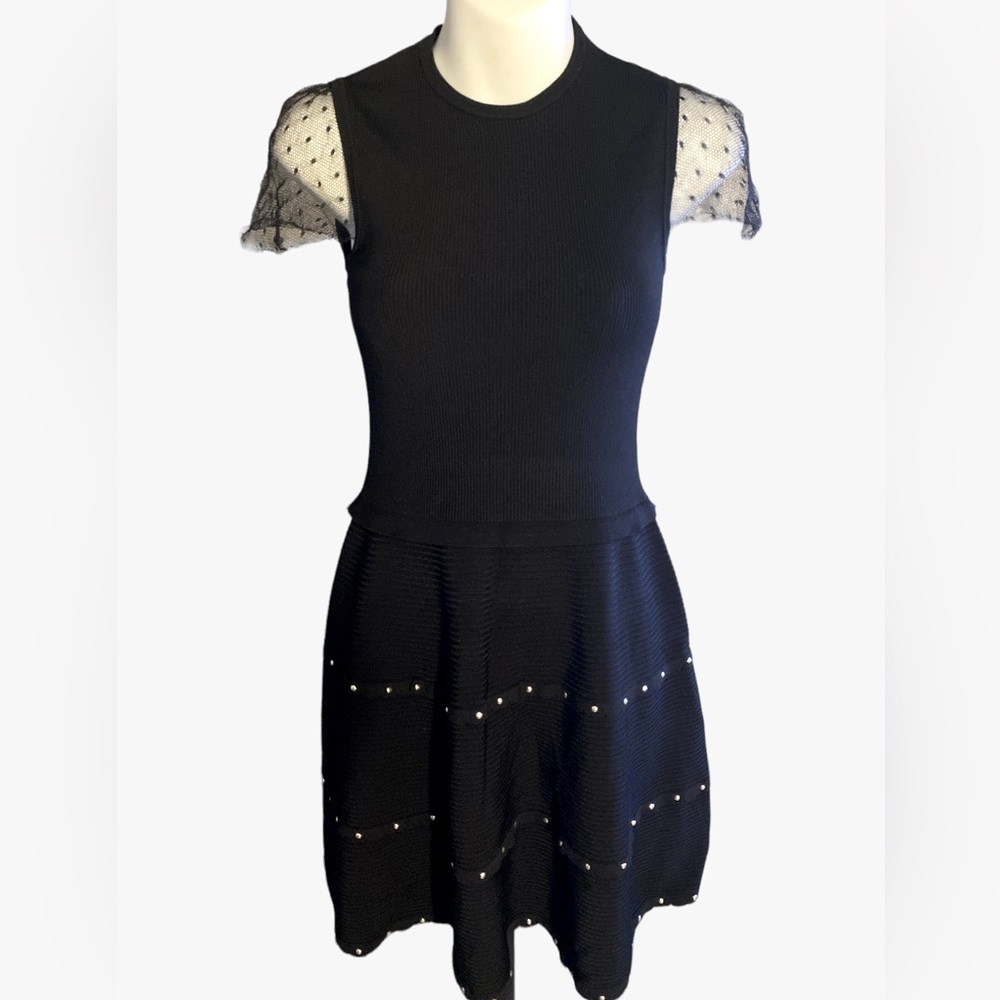 Red Valentino Black A-Line Dress with Mesh Sleeves